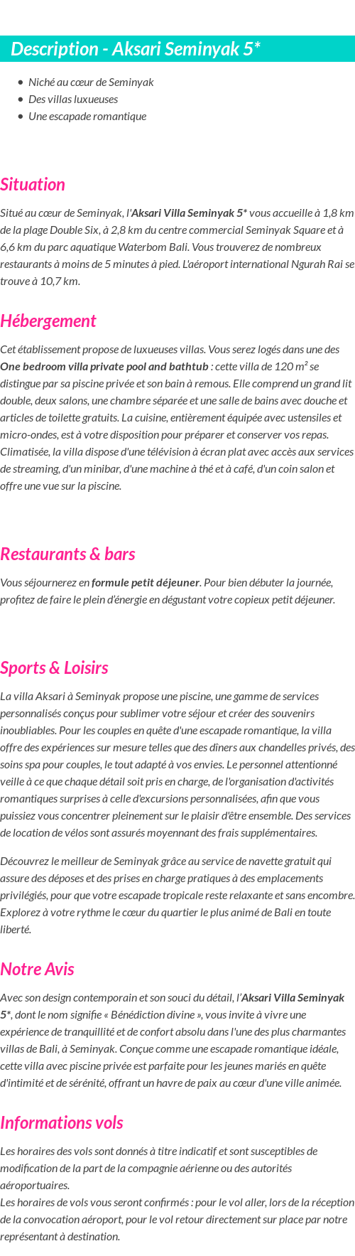 Détails du séjour