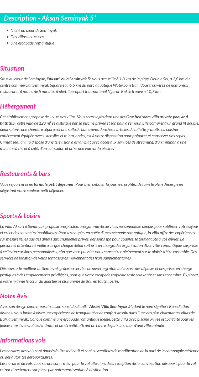 Détails du séjour