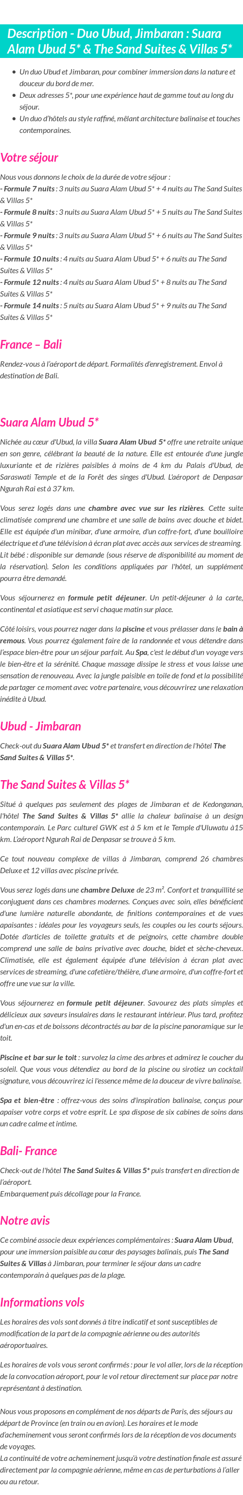 Détails du séjour