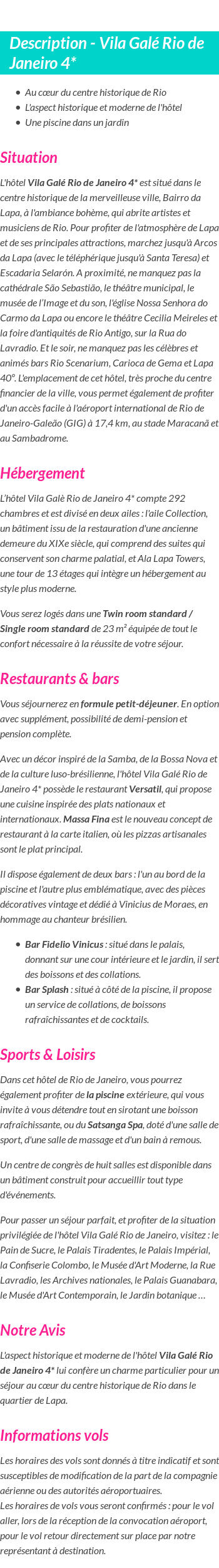 Détails du séjour