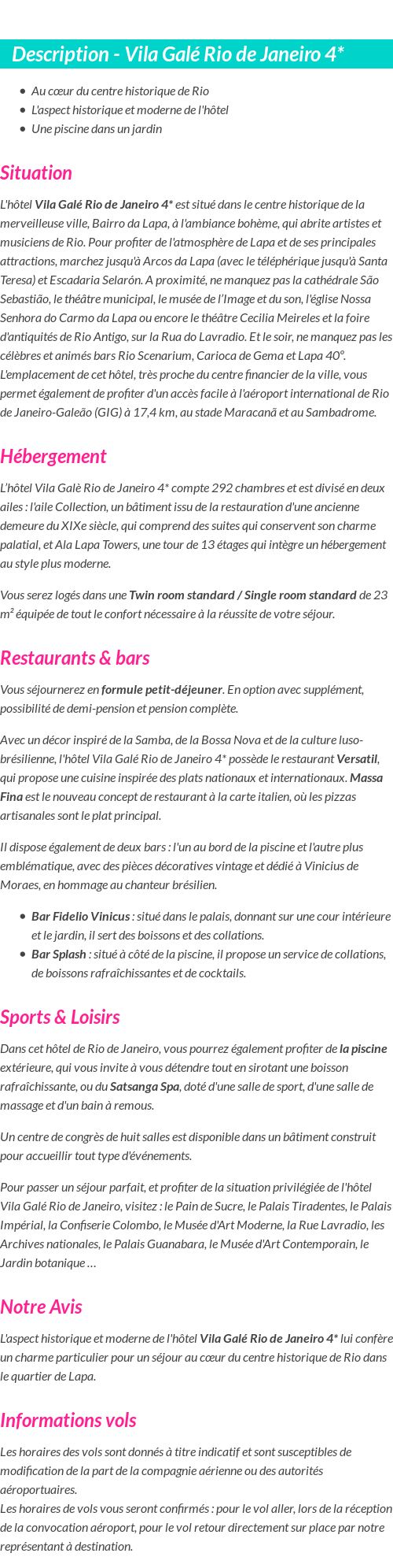 Détails du séjour