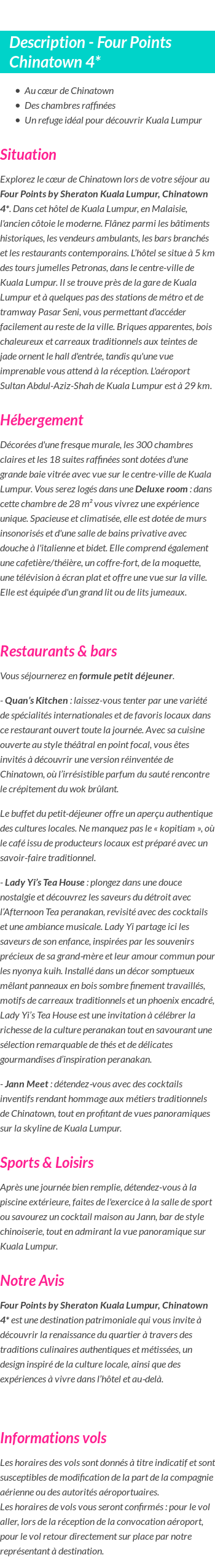 Détails du séjour