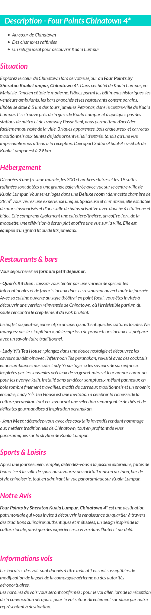 Détails du séjour