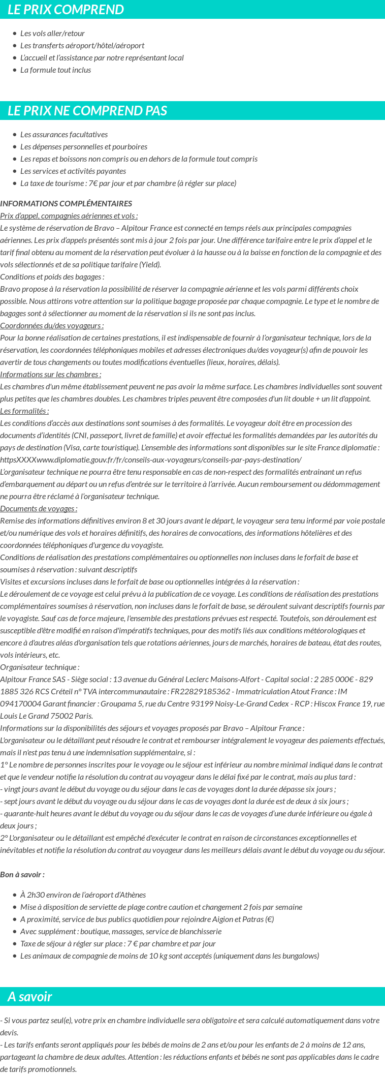 Conditions tarifaires