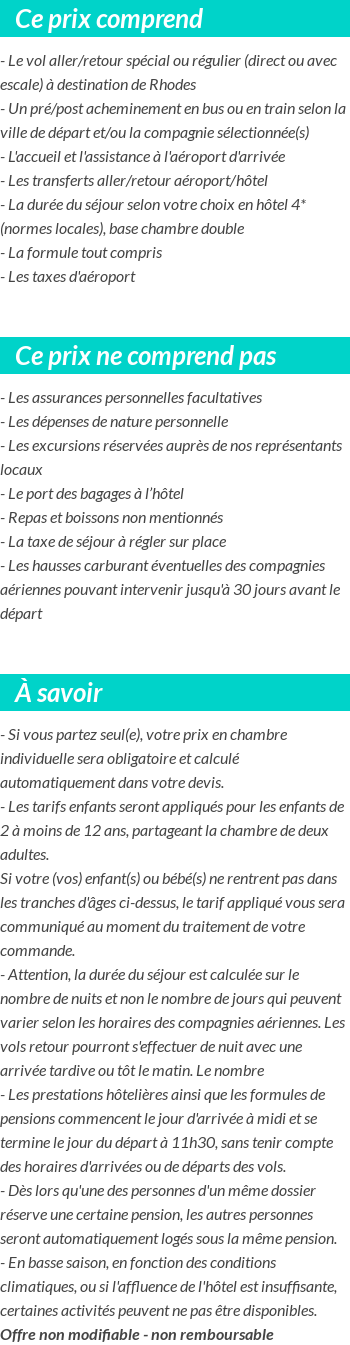 Conditions tarifaires