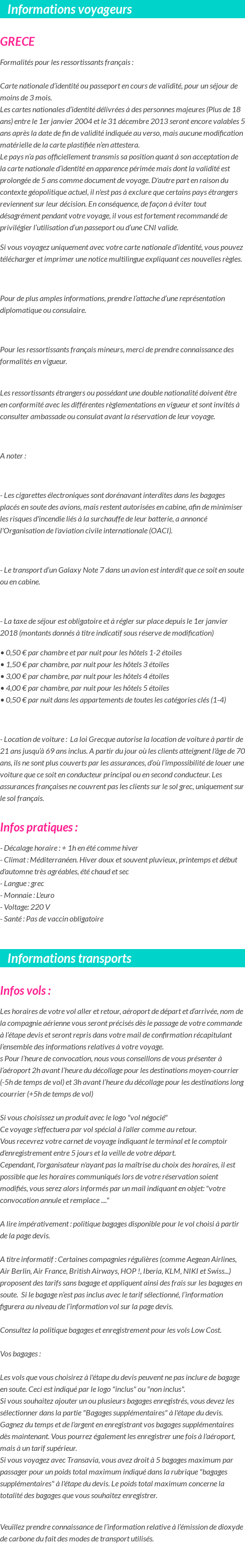 Formalités et infos voyageurs