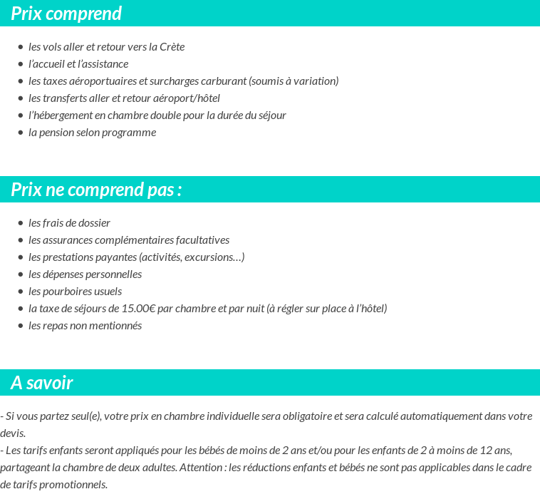 Conditions tarifaires