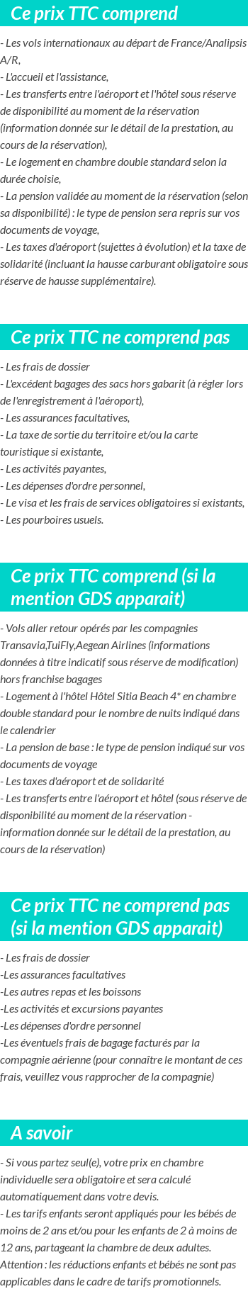 Conditions tarifaires