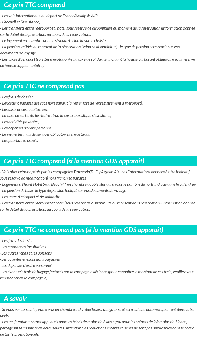 Conditions tarifaires