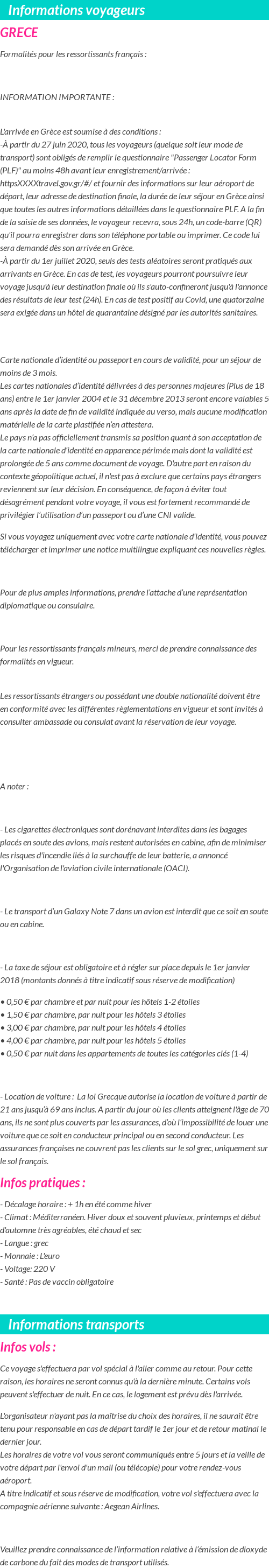 Formalités et infos voyageurs
