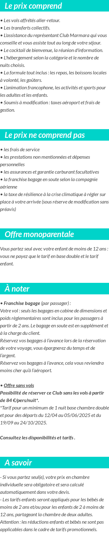Conditions tarifaires