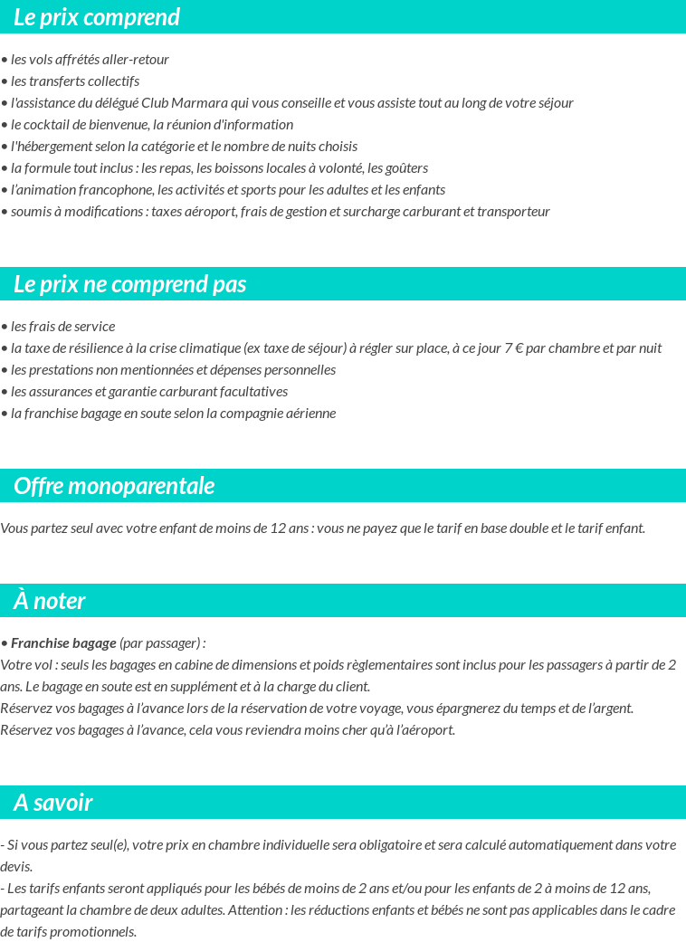 Conditions tarifaires