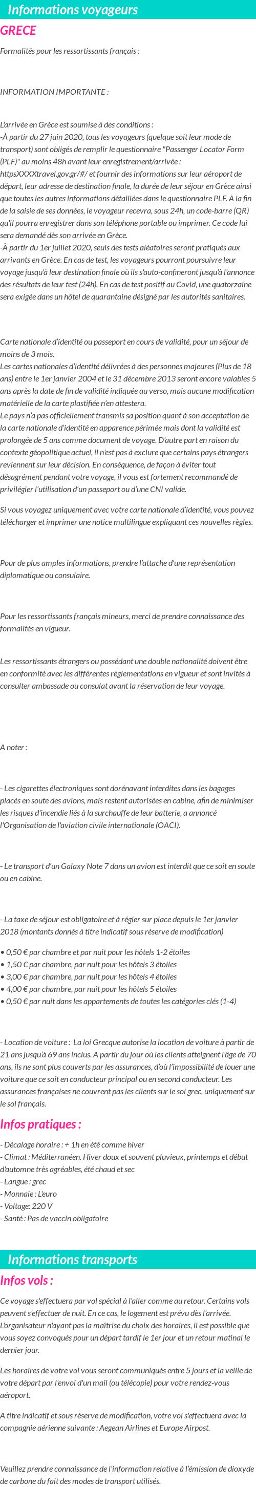 Formalités et infos voyageurs