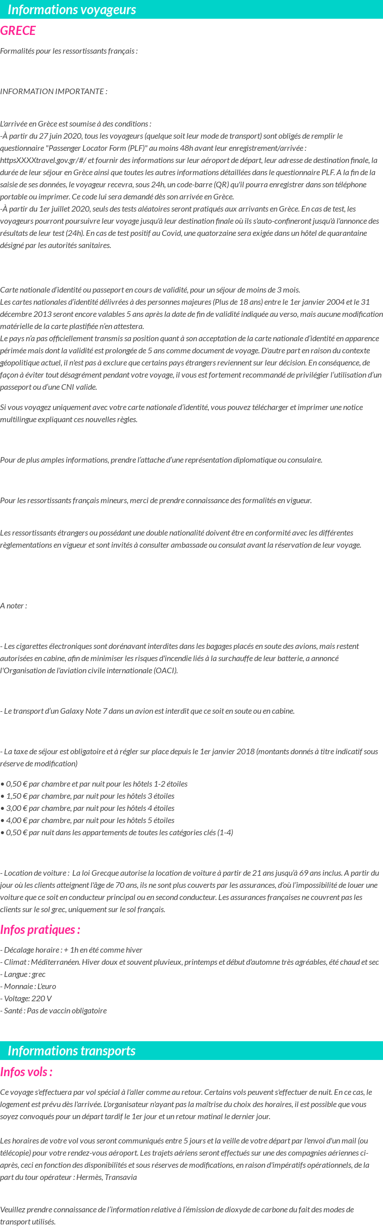 Formalités et infos voyageurs