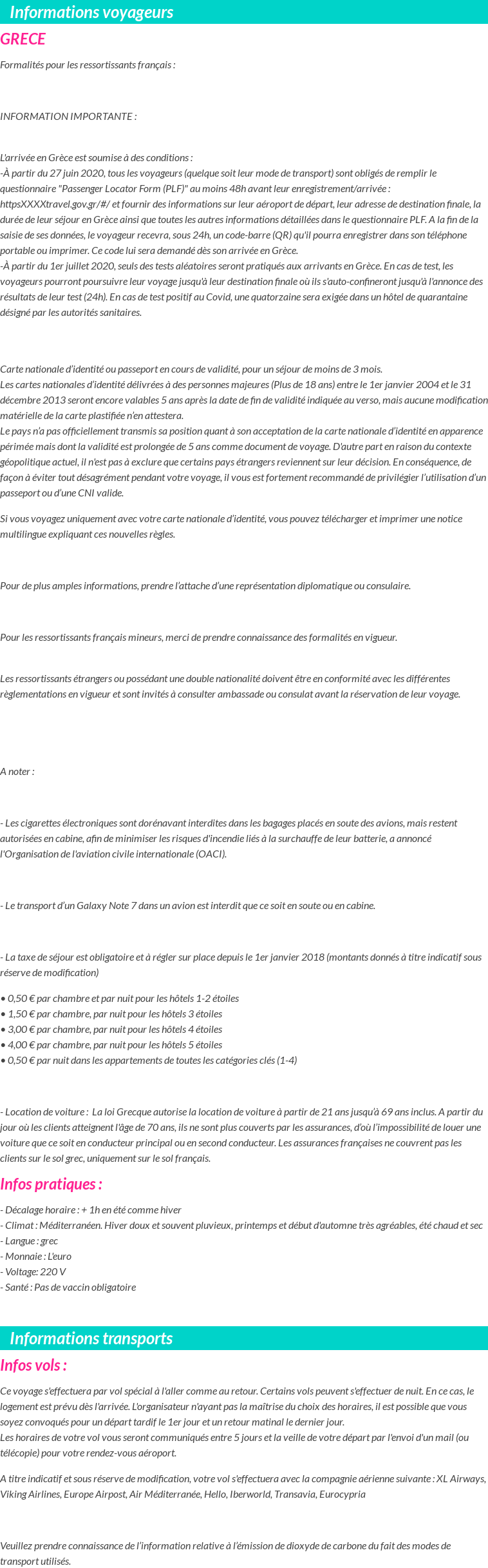 Formalités et infos voyageurs