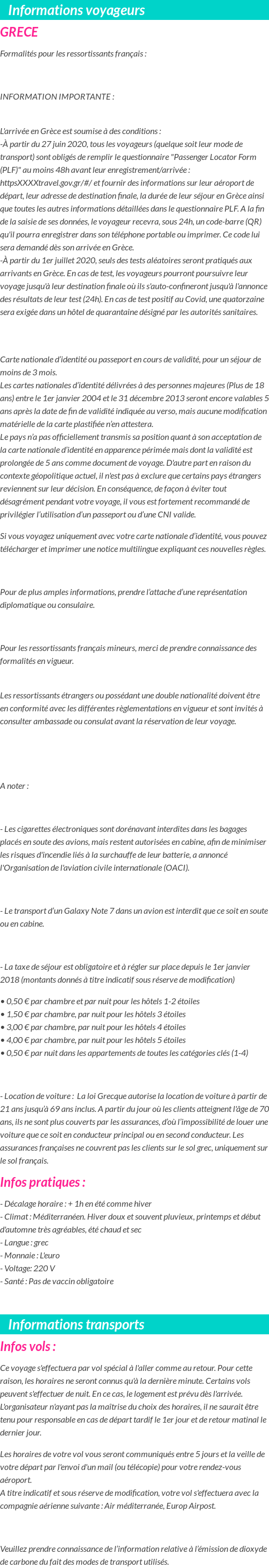 Formalités et infos voyageurs