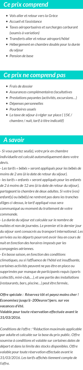 Conditions tarifaires