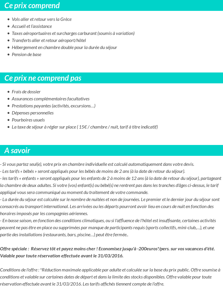 Conditions tarifaires