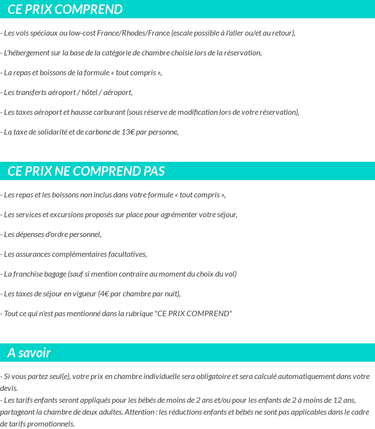 Conditions tarifaires