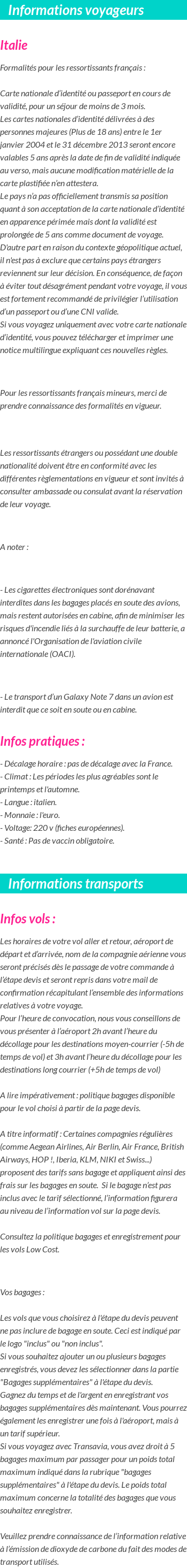 Formalités et infos voyageurs