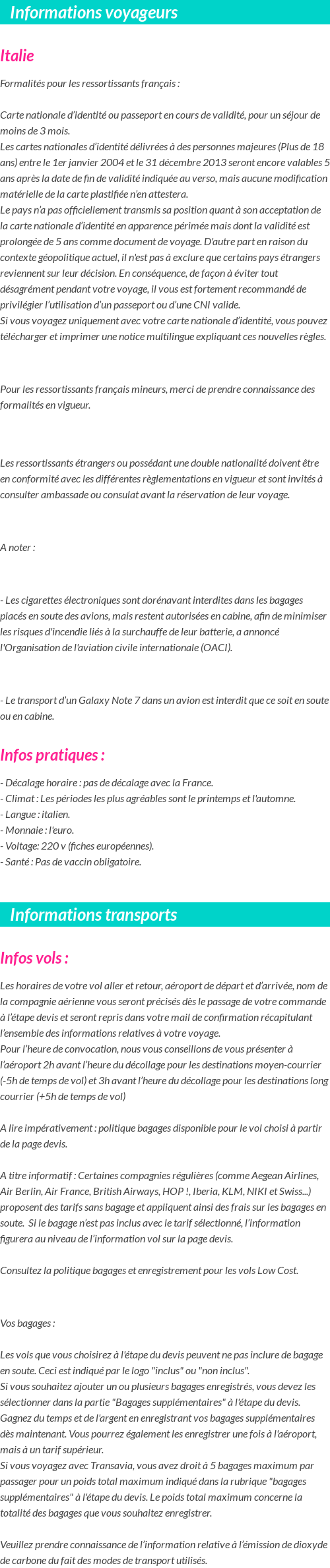 Formalités et infos voyageurs