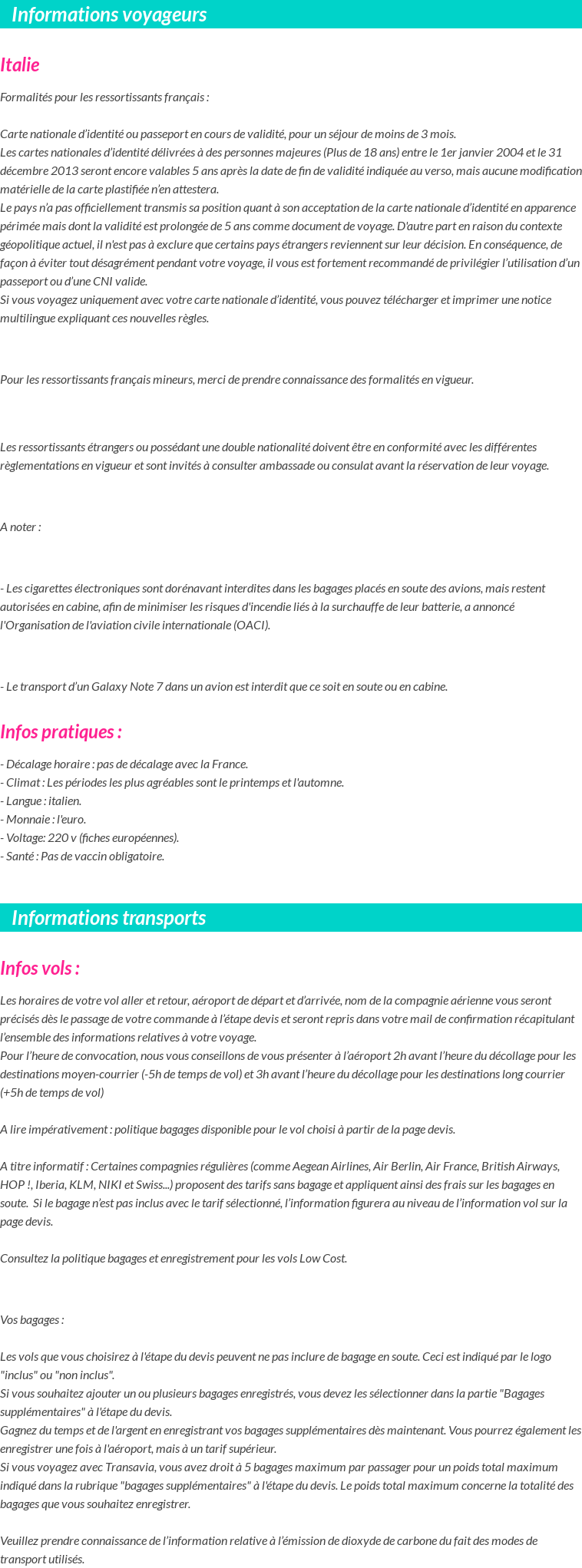 Formalités et infos voyageurs