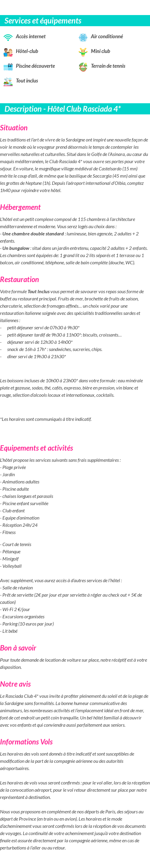 Détails du séjour