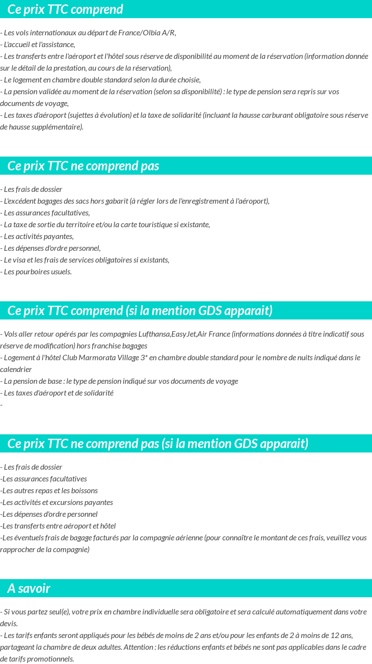 Conditions tarifaires