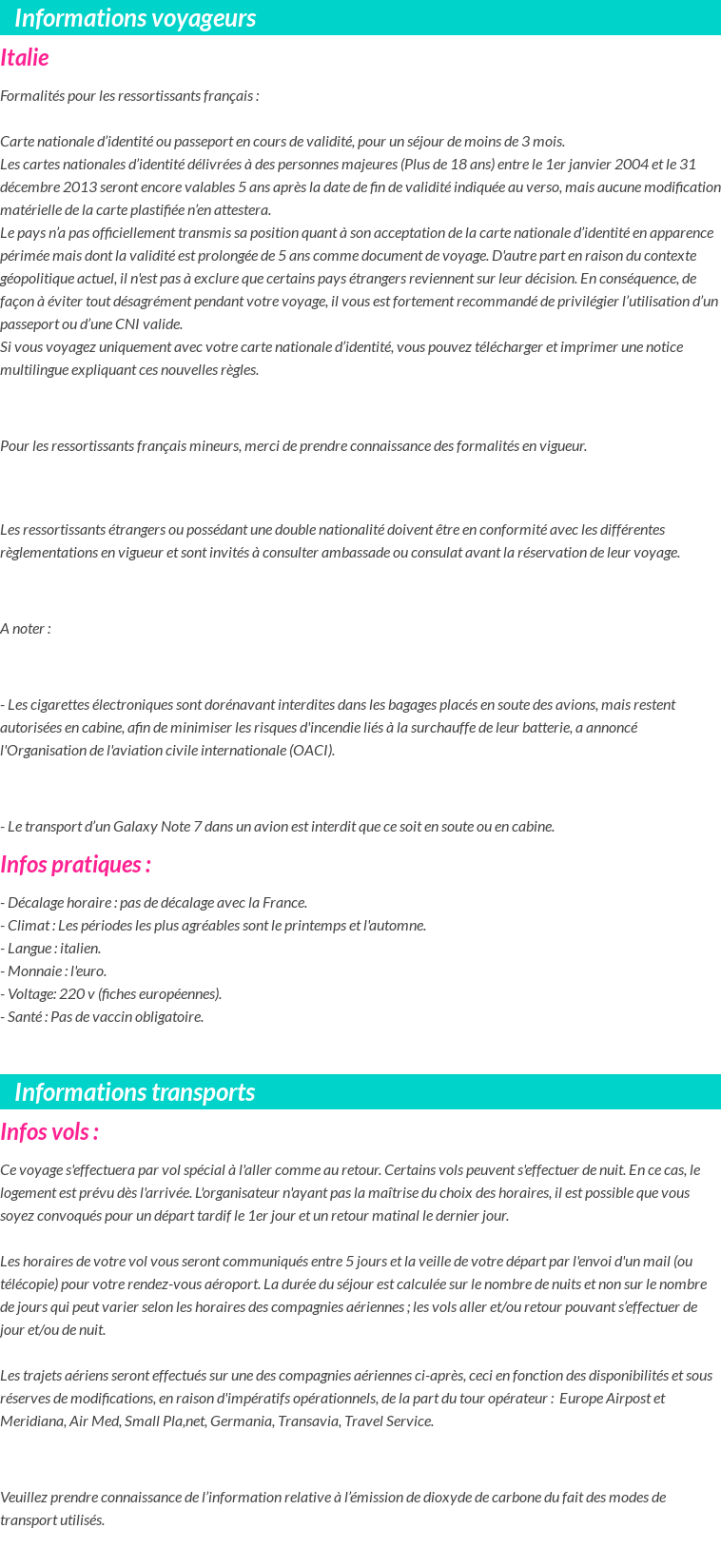 Formalités et infos voyageurs