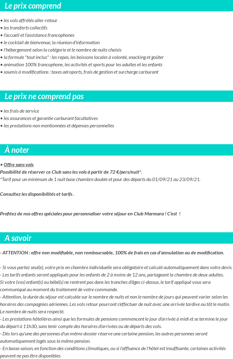 Conditions tarifaires