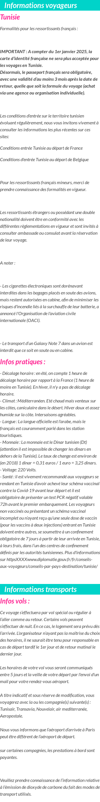 Formalités et infos voyageurs
