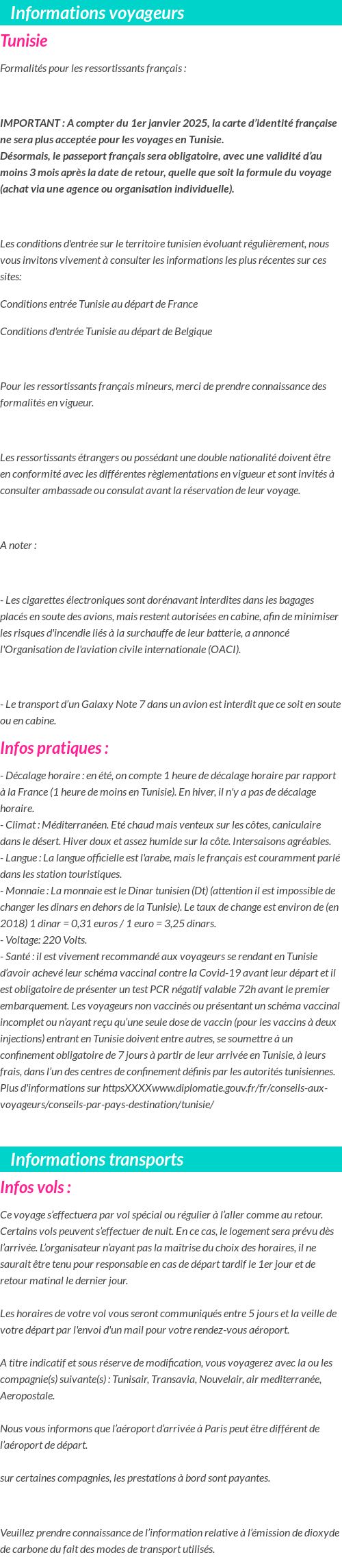 Formalités et infos voyageurs