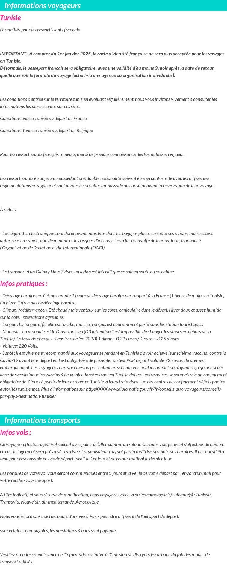 Formalités et infos voyageurs