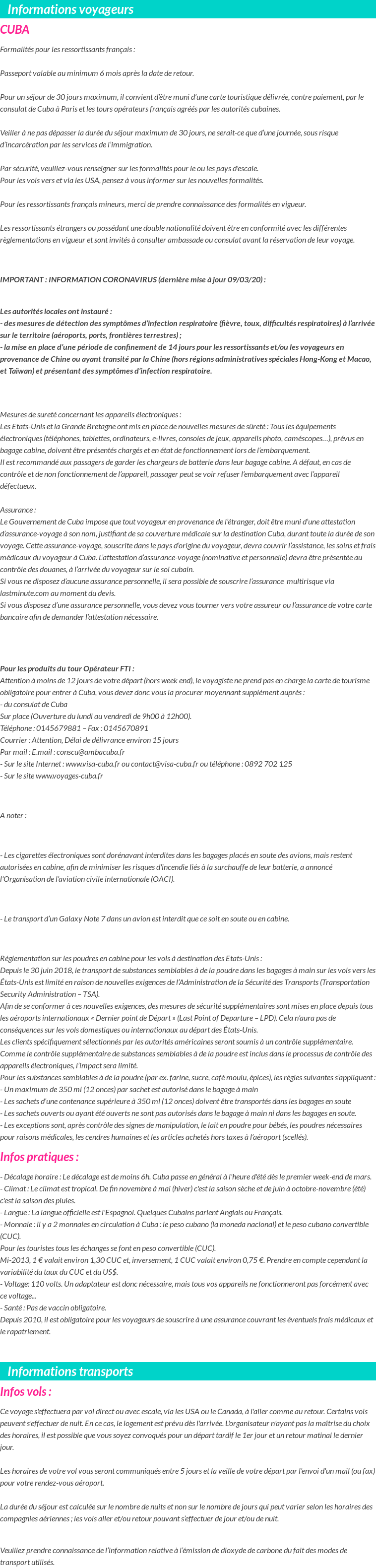 Formalités et infos voyageurs