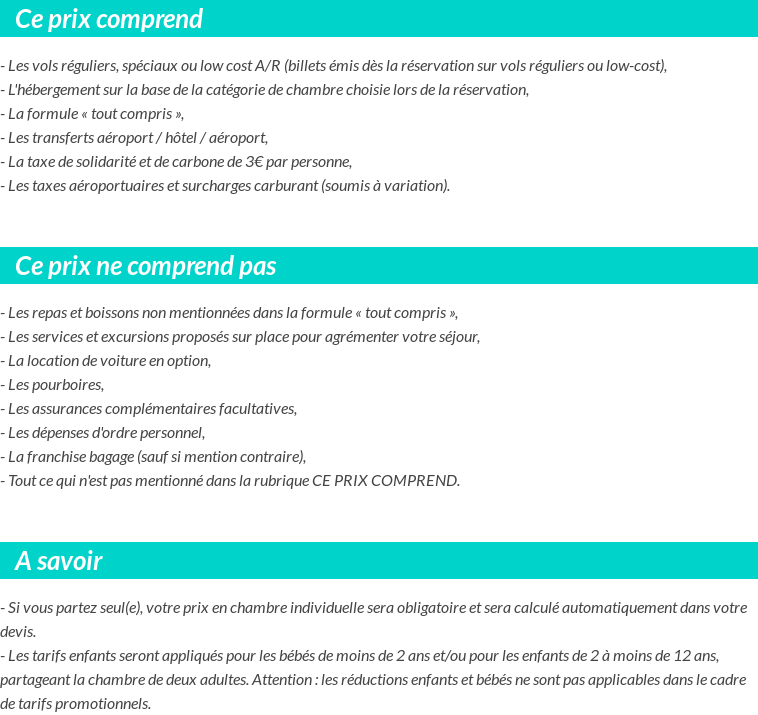 Conditions tarifaires