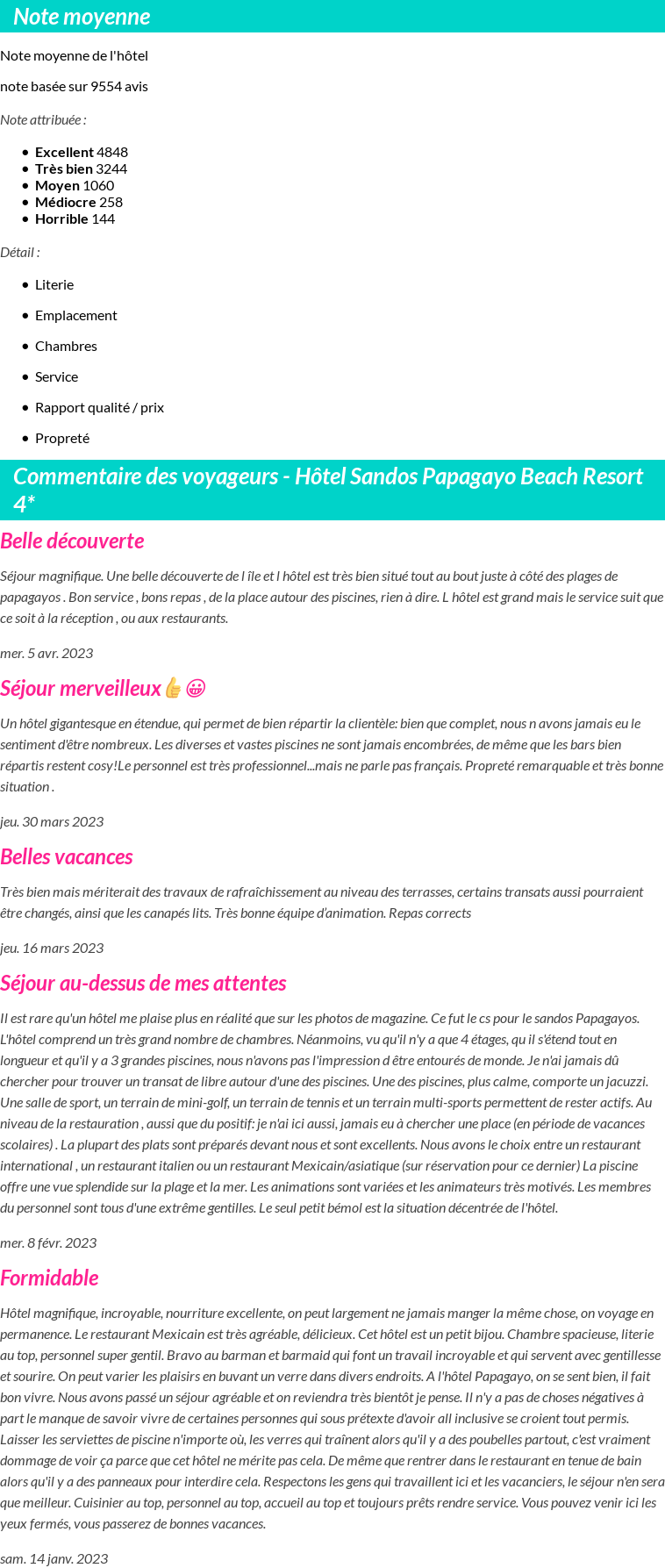 Avis clients