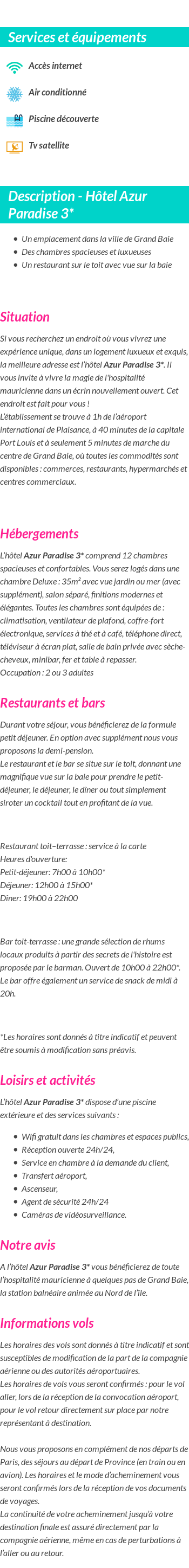 Détails du séjour