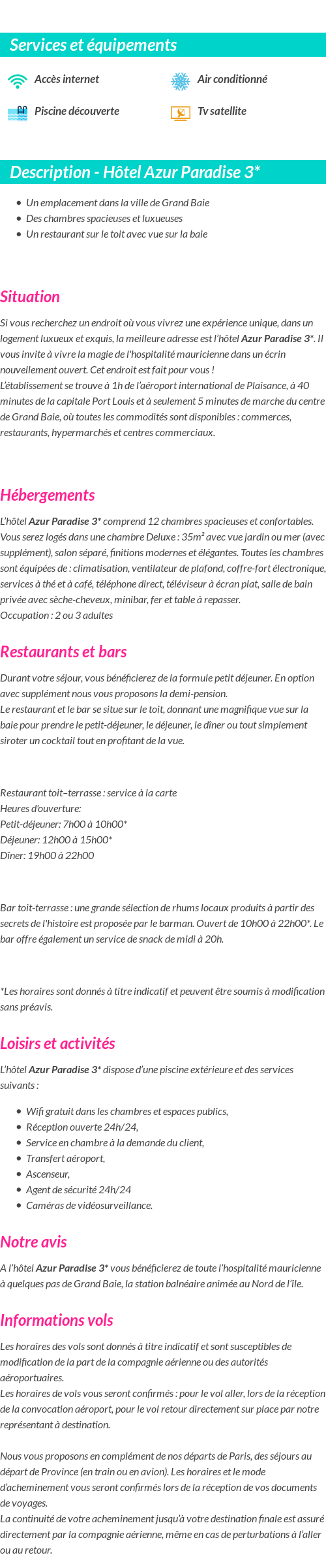 Détails du séjour
