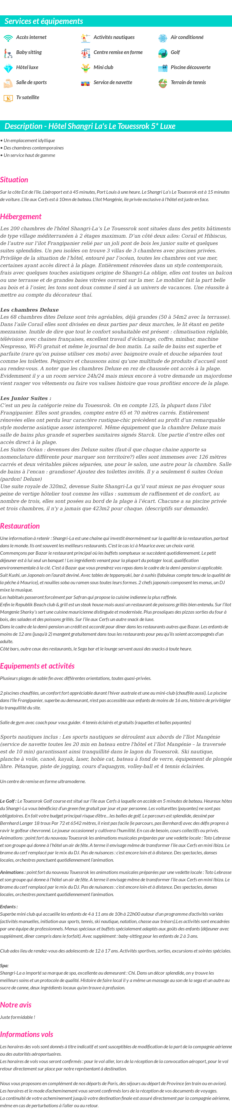 Détails du séjour