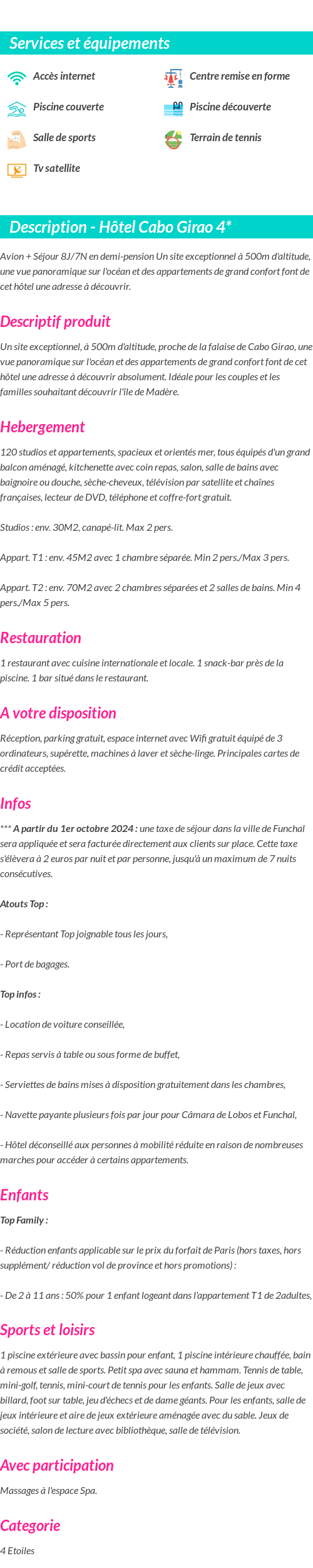 Détails du séjour