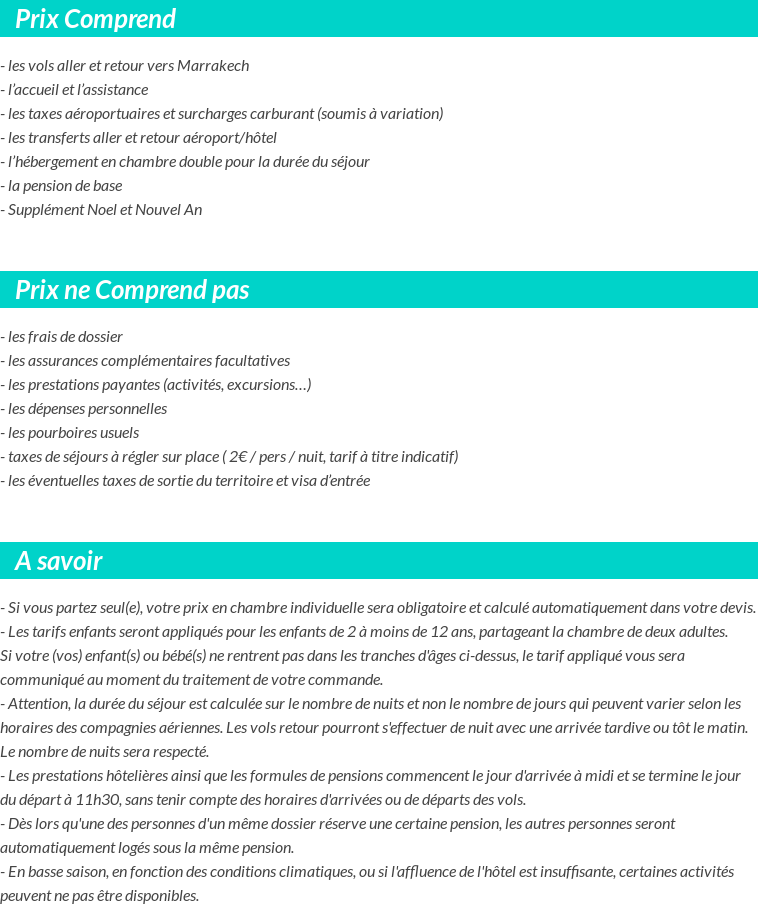 Conditions tarifaires