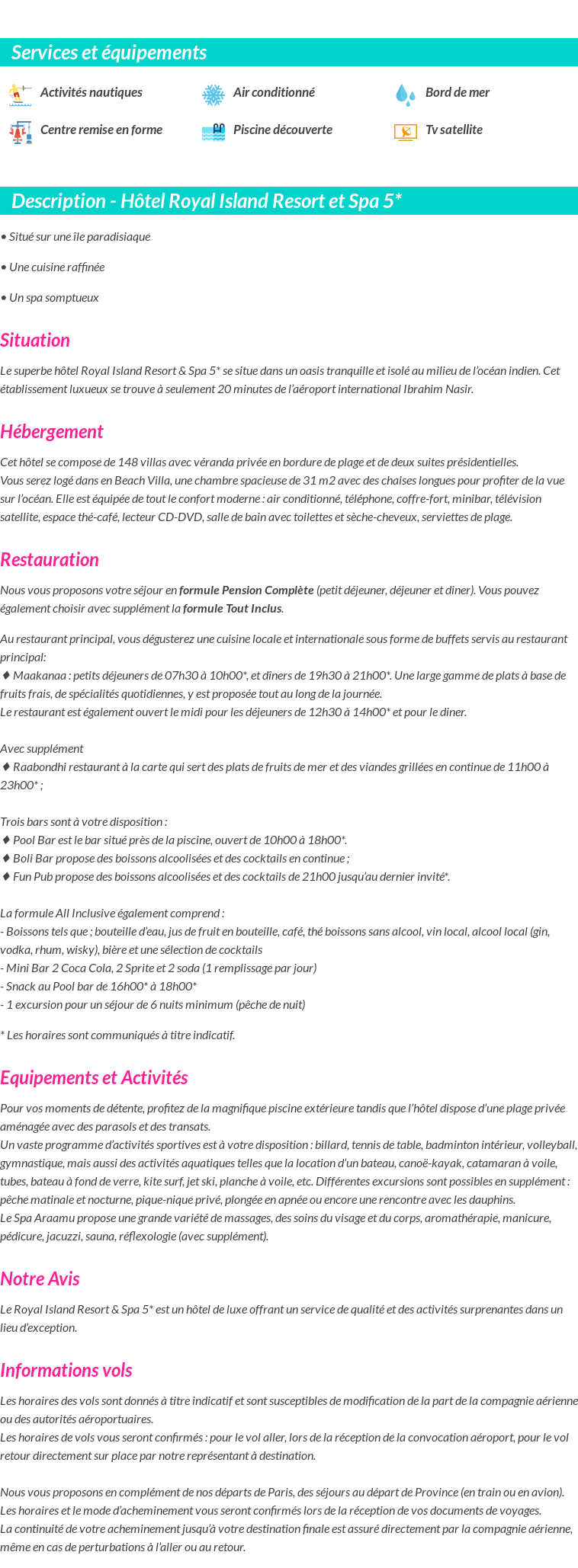 Détails du séjour
