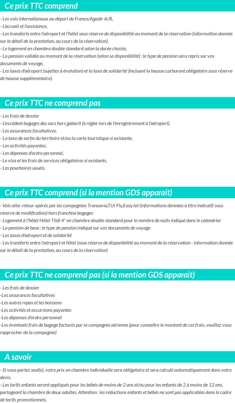 Conditions tarifaires