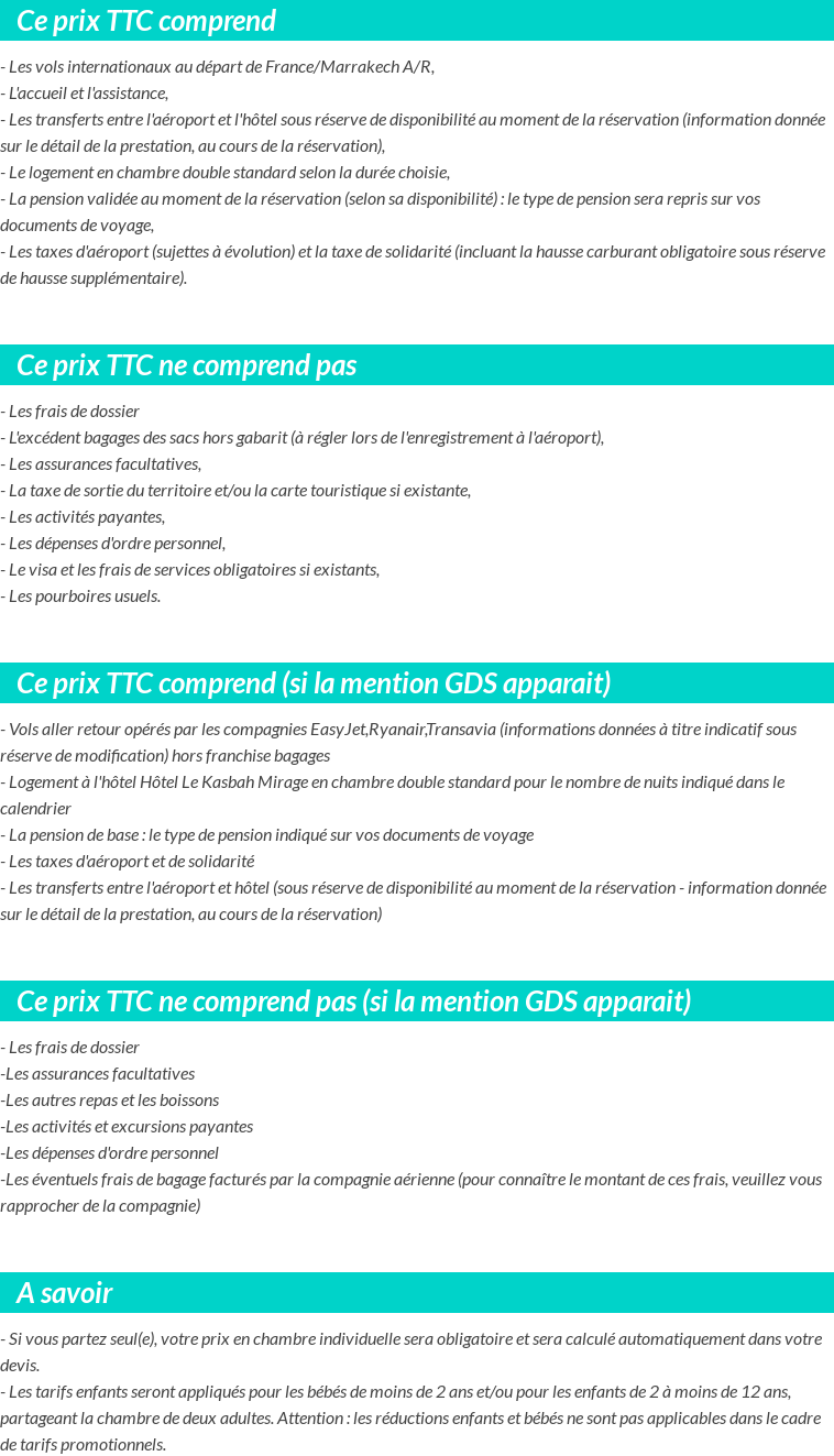 Conditions tarifaires