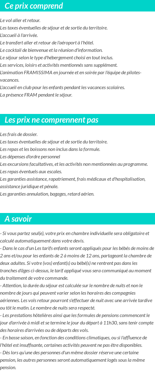 Conditions tarifaires