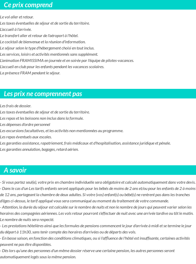 Conditions tarifaires