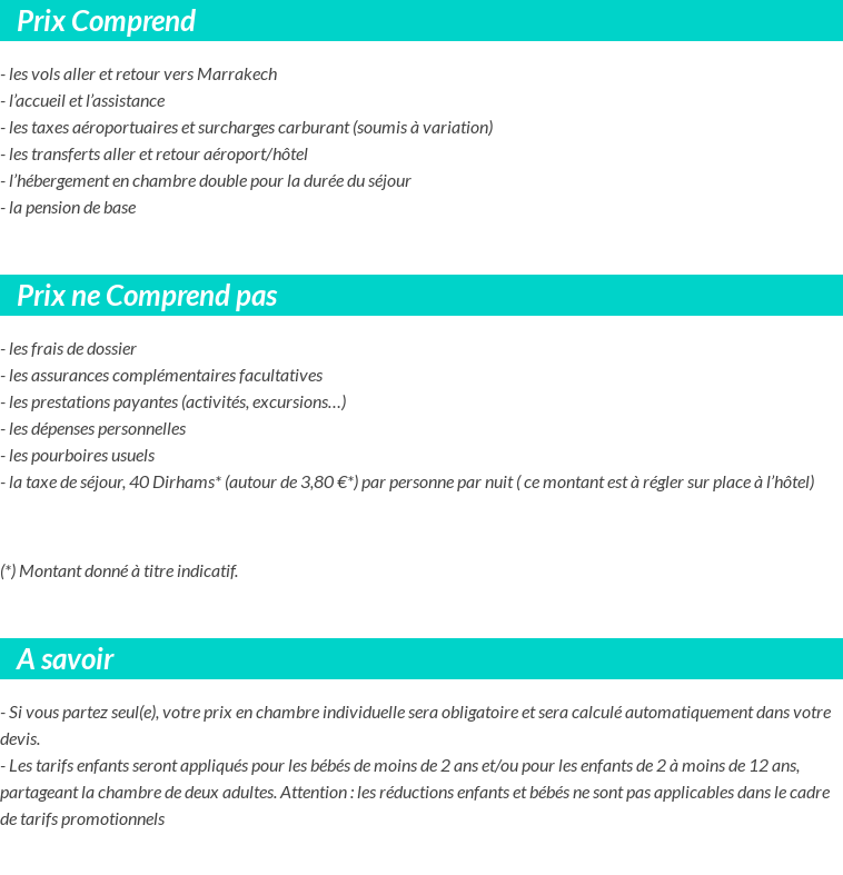 Conditions tarifaires