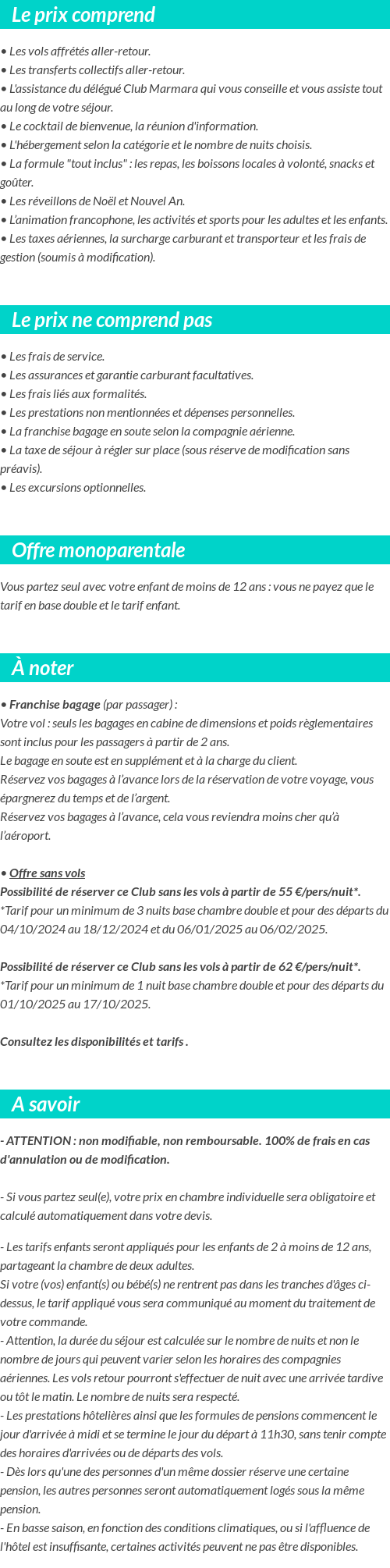 Conditions tarifaires