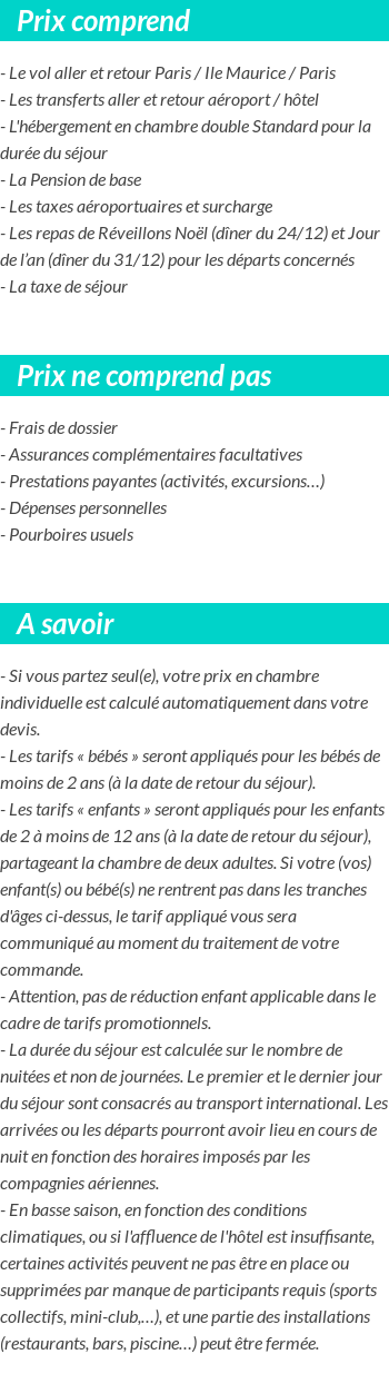 Conditions tarifaires