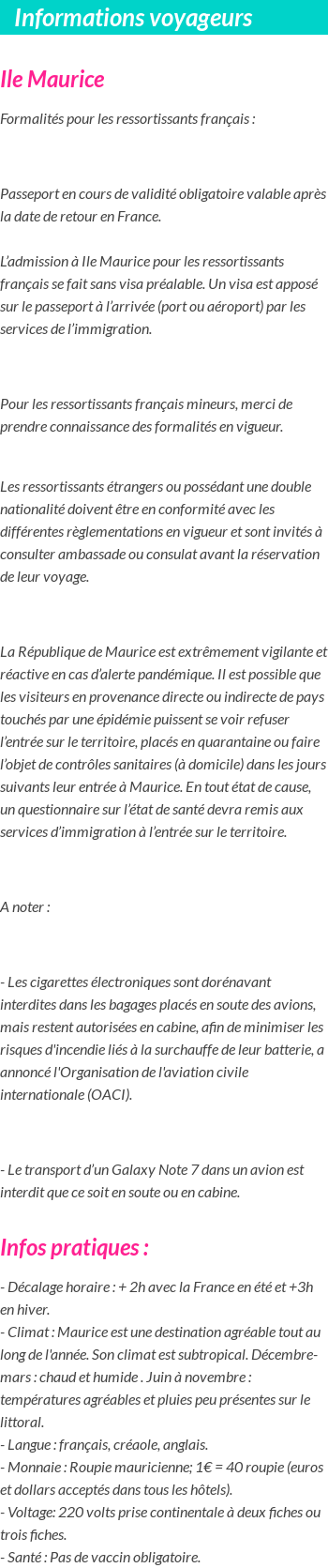 Formalités et infos voyageurs